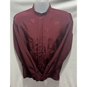 BRUTTINI Italy Hidden Button Up Dress Shirt‎ Maroon Size Med 15-15 1/2